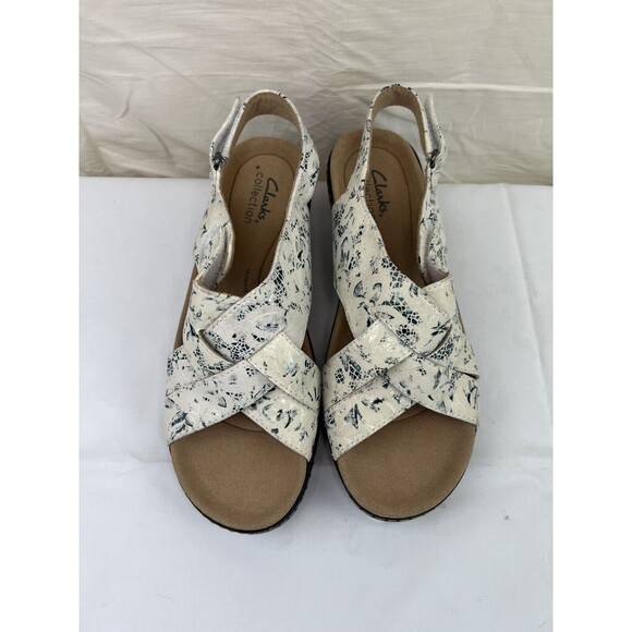 Clarks Womens Merliah Echo Blue Floral‎ Open Toe Heels Sandal Comfort Shoes Sz 7 - Picture 1 of 7